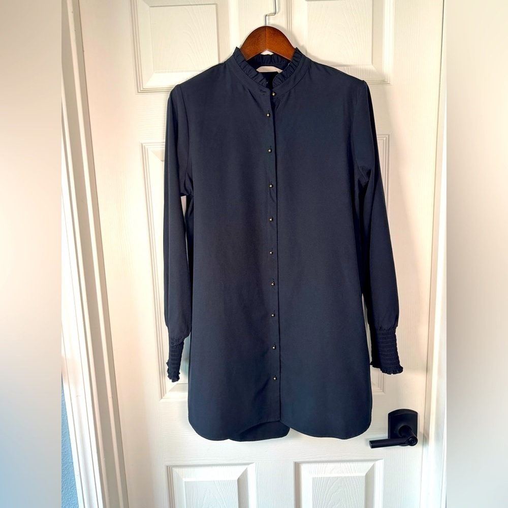 Soft Surroundings The Vivian Shirt Black Button Down Tunic Mock Neck Size Small